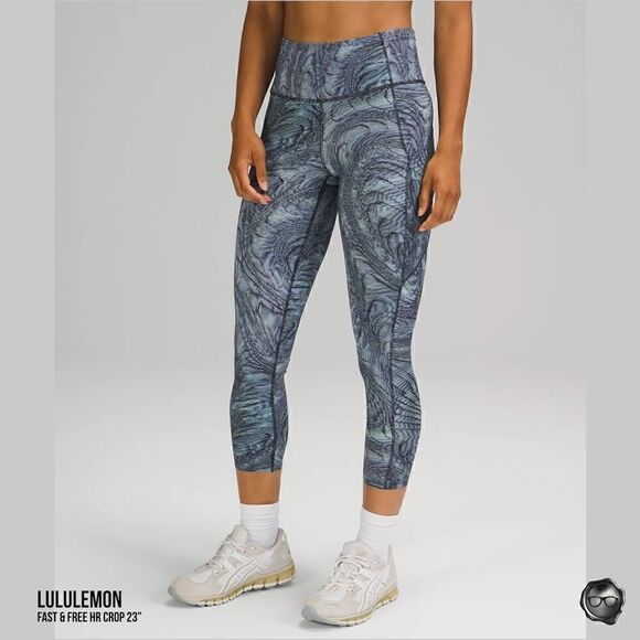 LULULEMON FAST & FREE HR CROP TIGHT 23” DIMENSIONAL ICING BLUE SIZE 2 LEGGINGS - Picture 2 of 11